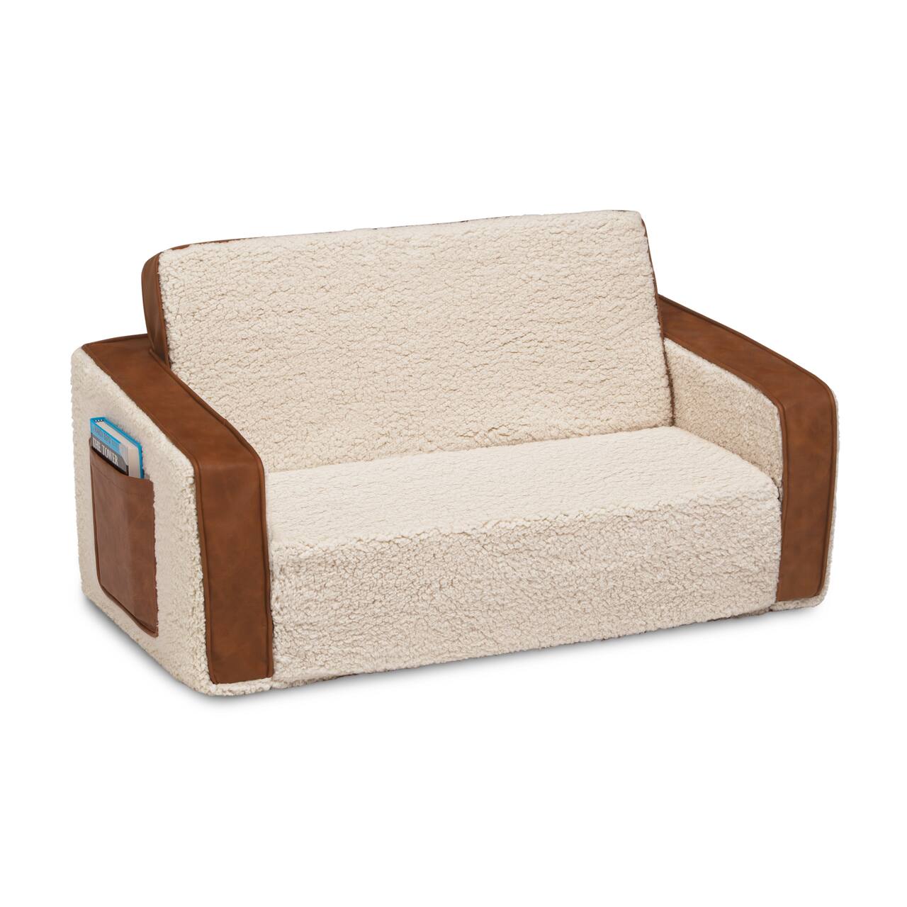  Sherpa Flip Out Sofa With Brown Leather